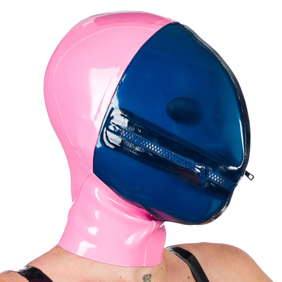 Capucha de látex con protector facial máscara cubierta cremallera trasera fiesta club uso disfraz BDSM Foto 4 de 4