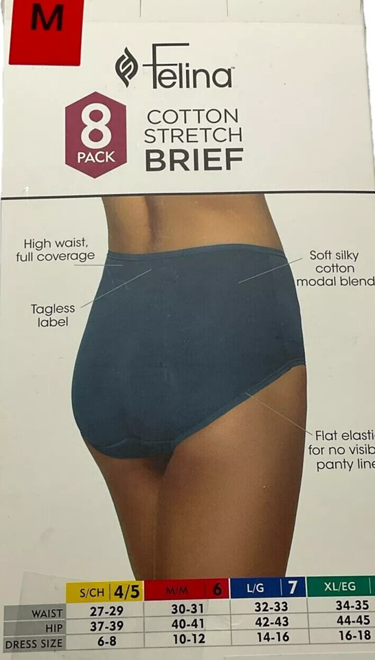 Felina Mutandine Donna In Cotone Stretch, Confezione Da 8 Variopinte, Nuovo Senza Etichette