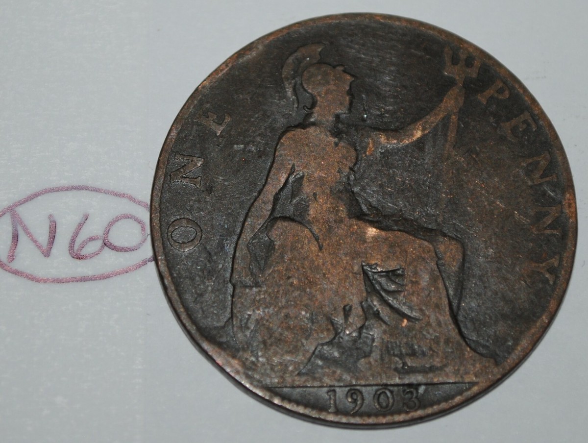 1903 Great Britain 1 Penny Edward VII UK Coin KM# 794.2 Lot #N60
