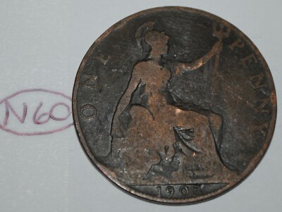 1903 Great Britain 1 Penny Edward VII UK Coin KM# 794.2 Lot #N60