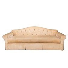 Baker Furniture Golden Beige Tufted Chesterfield Velvet Long Sofa Beautiful!