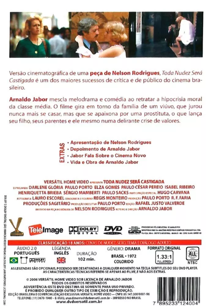 Toda Nudez Sera Castigada DVD Arnaldo Jabor Region 1 NTSC English  Subtitles.