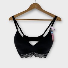 Maidenform Women  s Size 34D Solid Black Lace Trim Lift Wireless Tagless Bra New