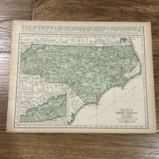 Antique 1937 Rand McNally Map Of North Carolina 11x14 Inches