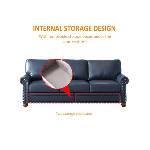 Classic Faux Leather Sofa Upholstered Couch with Nailhead Trim Removable Cushion - Picture 132 of 206
