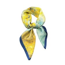100 Silk Square Scarf Green Yellow Tree Oil Painting Women Neckerchief-