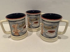3 Polar Express Creamy Hot Chocolate Mugs 4.25" Tall - Blue Interior Perfect