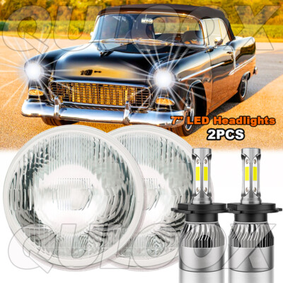 Pair 7'' Inch Round LED Headlights Hi/Lo Sealed Beam for Chevy Bel Air 1955-1957