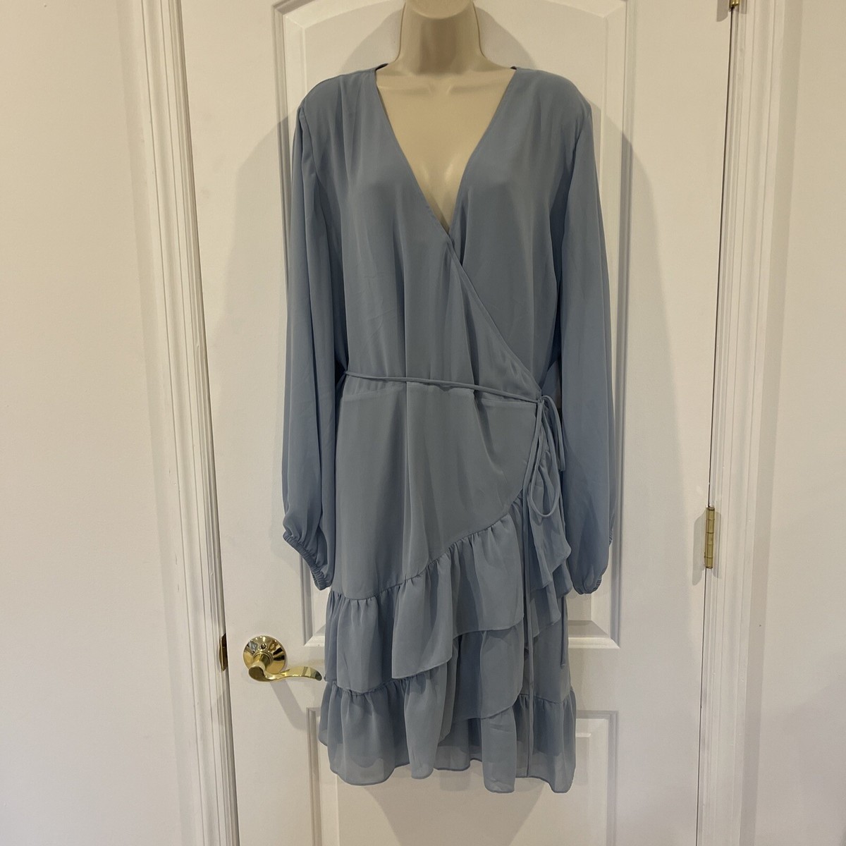 1.State 24W Dusty Blue Essentials Tiered Party Wrap Dress Long Sleeve $119