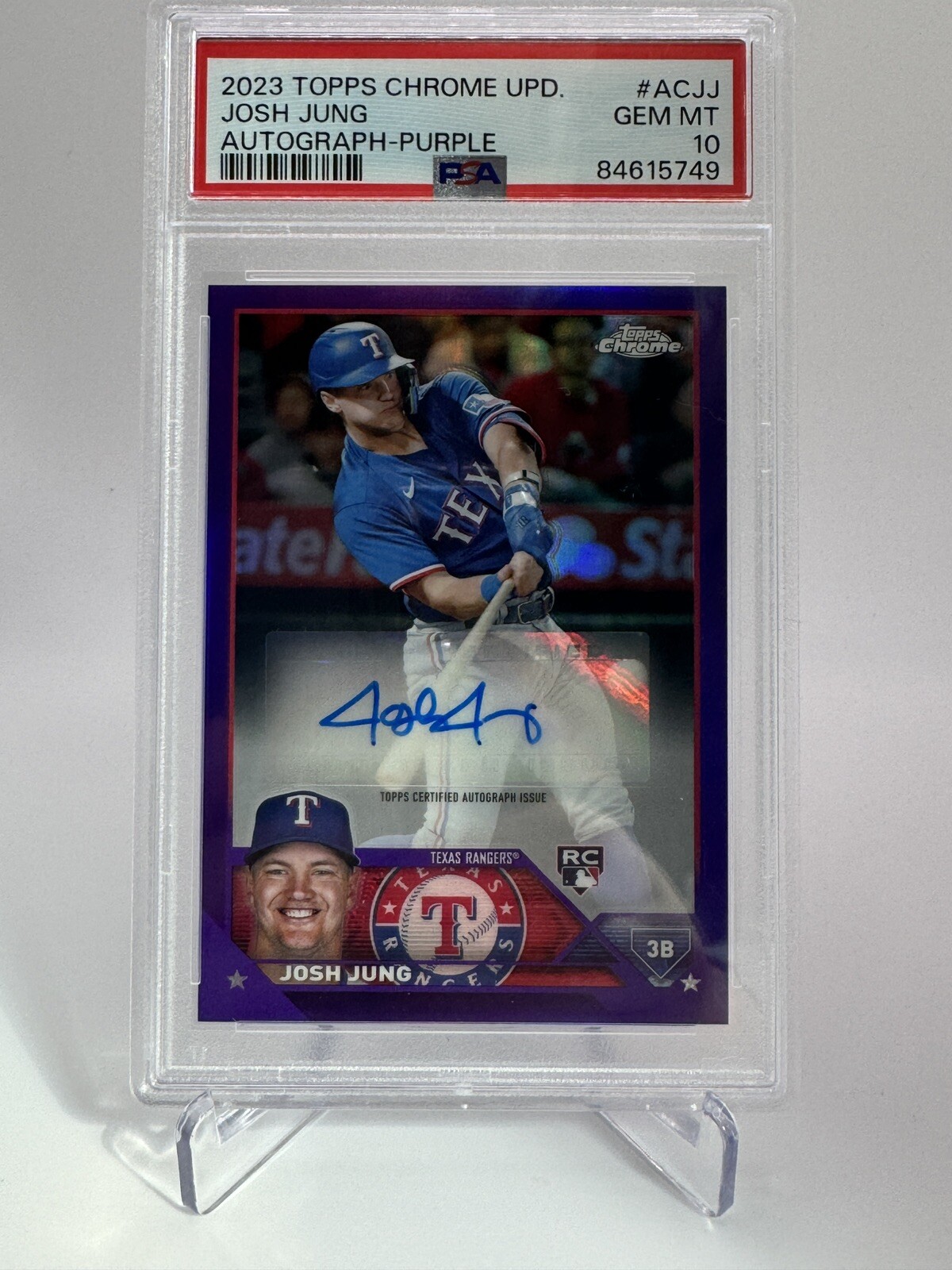 2023 Topps Chrome Update #AC-JJ JOSH JUNG RC Auto Purple /250 PSA 10 *Low Pop*