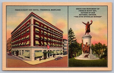 Postcard Frederick MD Francis Scott Key Hotel and Monument Multiview