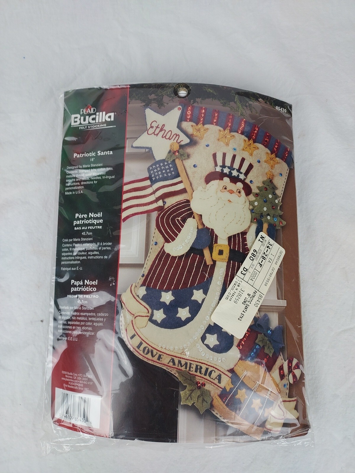 BUCILLA ORIGINAL PATRIOTIC SANTA Christmas Stocking 2006 Kit 85430
