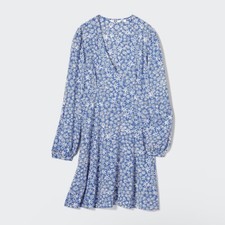 Printed V-Neck Long-Sleeve Mini Dress