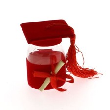 12 PZ LAUREA Bottiglia portaconfetti rossa con tocco BOMBONIERA 08B4