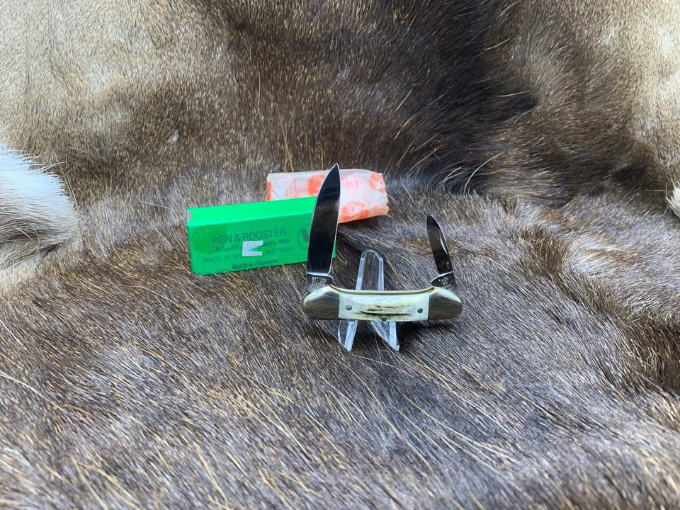 Cuchillo canoa bebé gallina y gallo 1992 con asas de ciervo como nuevo caja de fábrica - 143 Foto 2 de 4