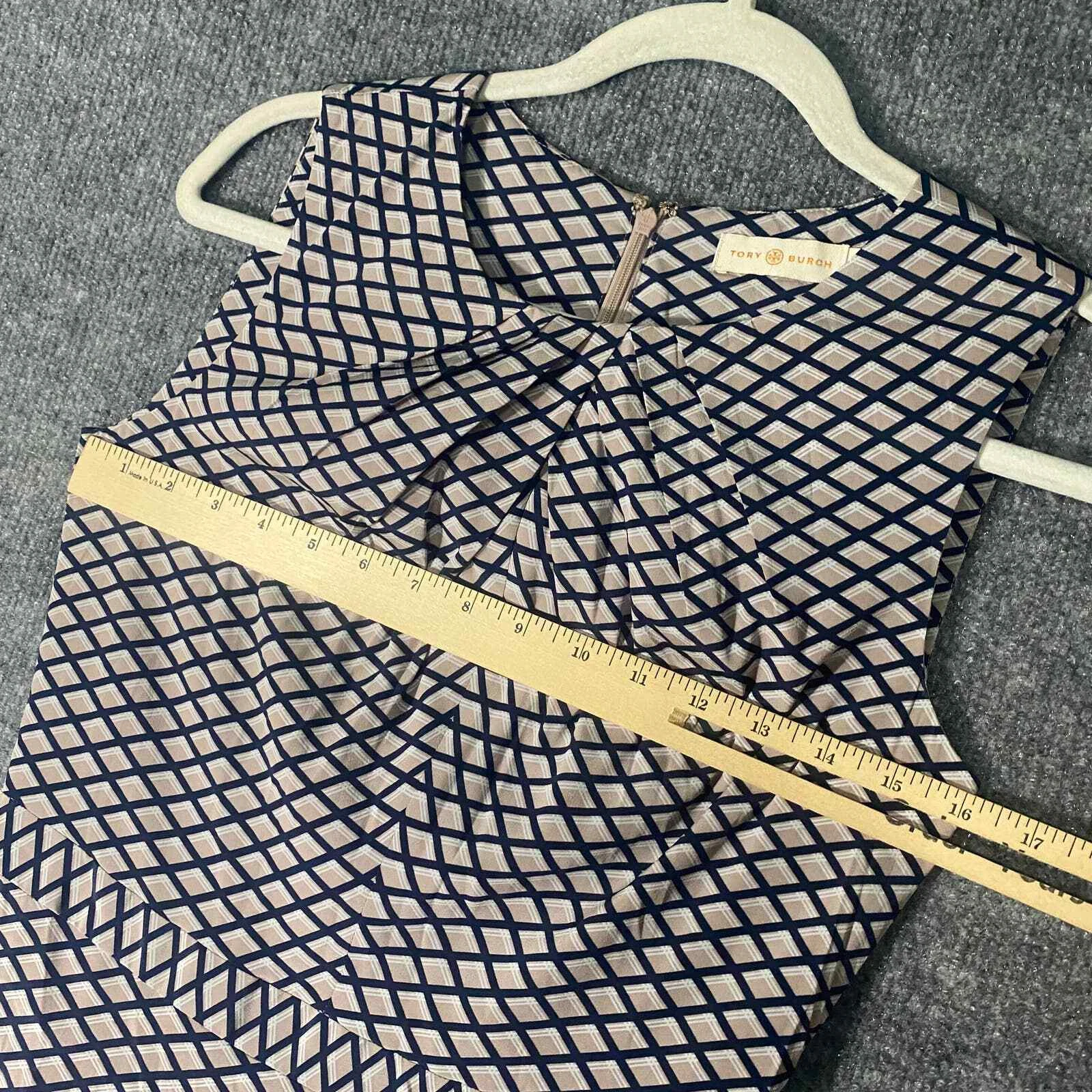 Abito Tory Burch 4 piccolo marrone chiaro stampato geometrico senza maniche A Line Maxine seta