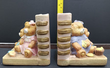 Vintage Ceramic Baby Bear Teddy Bookends No damage. GREAT color PICS