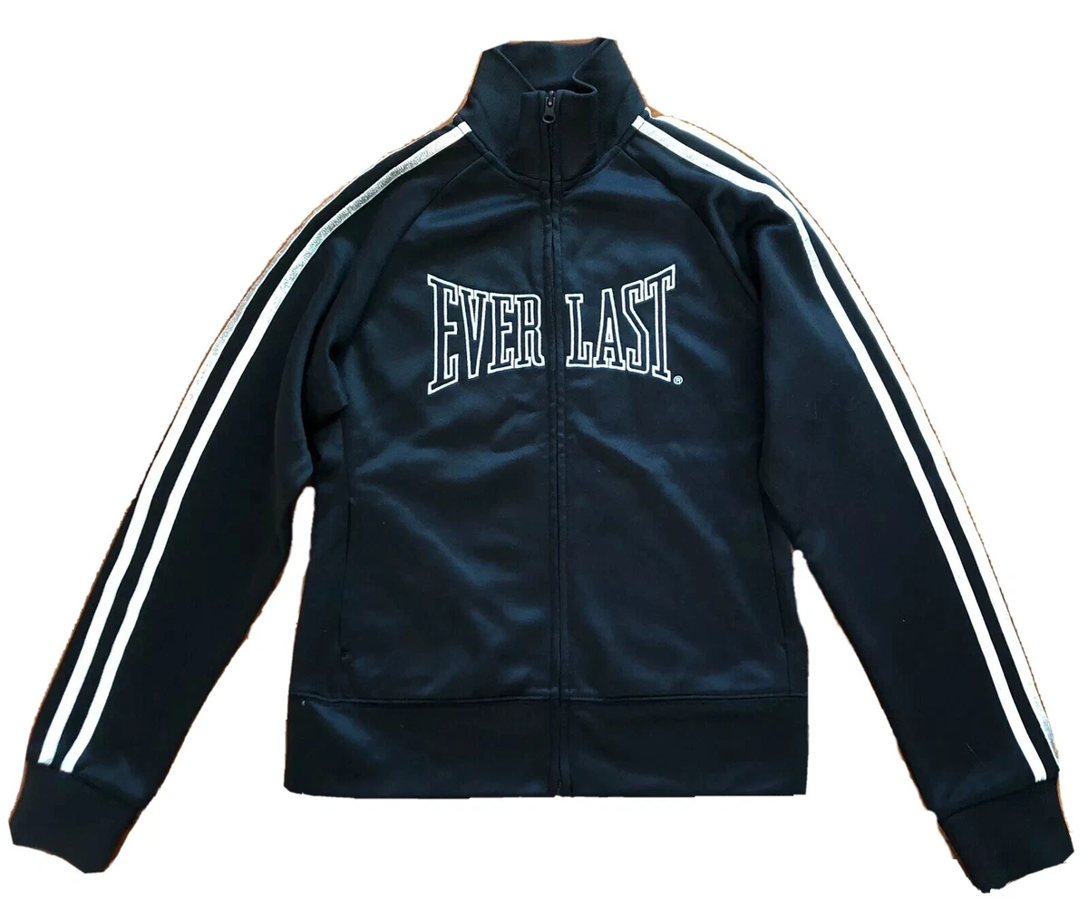 Everlast Black Silver Stripe Sport Track Jacket Full Zip Neck 10/Small | eBay