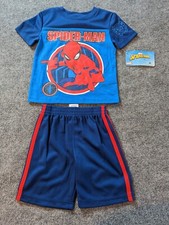 Marvel Spider-Man Boys 2 pc Short Set Size 2T Blue NWT Spidey Arm Logo
