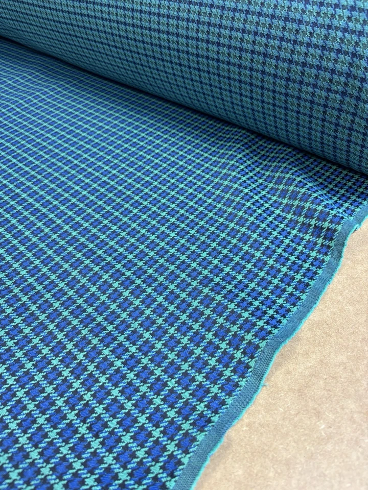 5 Metres Blue & Green Check Acrylic & Viscose Deadstock Fabric. (Reduced Price) - Image 4 of 4