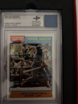 Hank Aaron 2002 Topps Archives Jersey Fusion Game Worn Brewers Slabbed