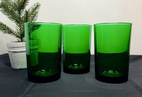 3 Vintage Anchor Hocking Forest/emerald  Green Tumblers