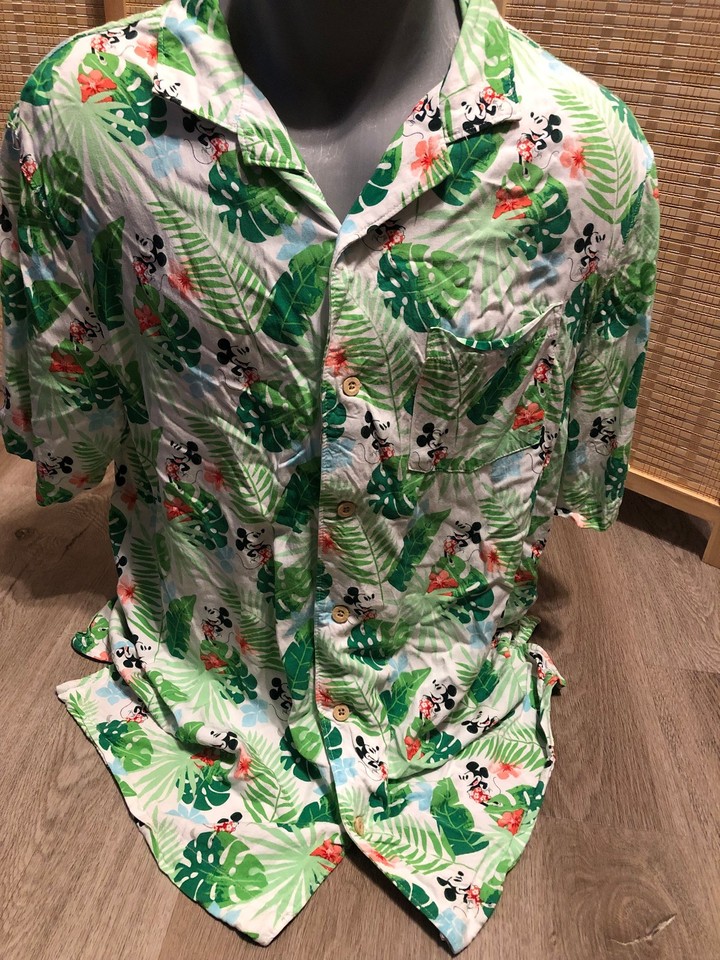 Disney Mickey Mouse Button Up Shirt Hawaiian Cartoon Medium M White ...
