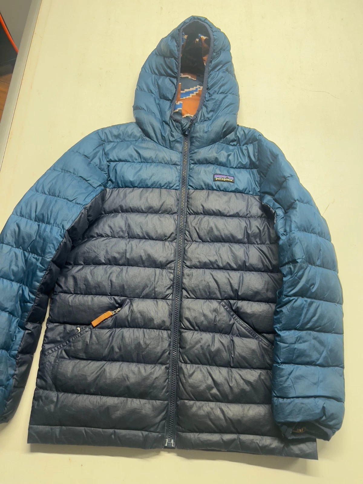 Patagonia Reversible Down Sweater Hoody Puffer Jacket Blue Kids Boys Sz 19x24
