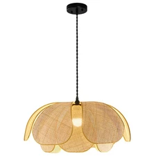 Boho Chandelier, Hemp Rope Pendant Light Hand-Woven Rattan Hanging Lamp Wicke...