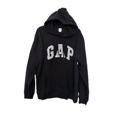 GAP Logo Black Pullover Hoodie Arch Logo Drawstring Kangaroo Pocket Classic
