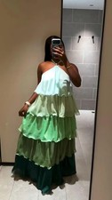LATEST DESIGN Green Halter Neck Layered Maxi Long Evening Dress UK Size 16