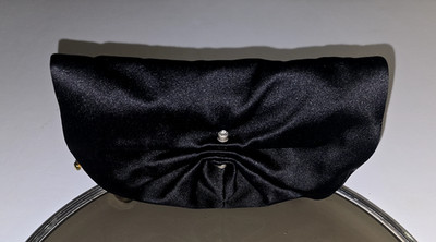 Vintage YSL Rive Gauche Black Silk Satin Ruched Magnetic Clutch Evening Bag