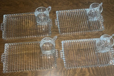 4-Hazel Atlas Sip N Smoke Mittagessen Tablett Sets Ball und Rippe Rauch Schluck & Snack - Bild 1 von 4