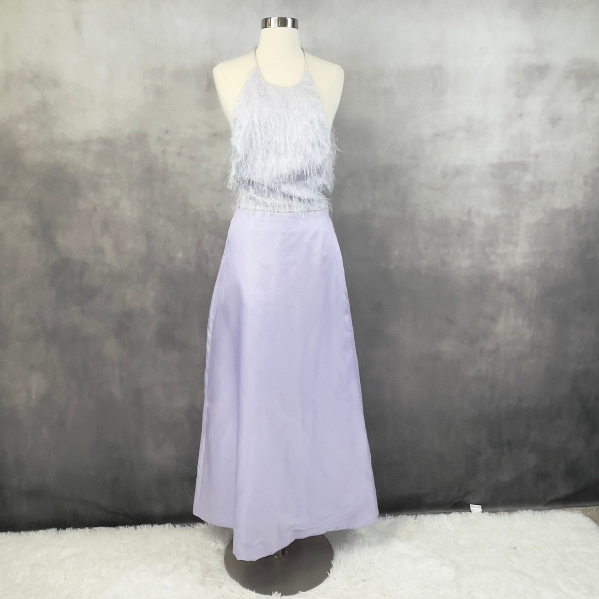 その他 32 Roberta Womens Size 3/4 Formal Gown Satin Feather Halter Dress Y2K