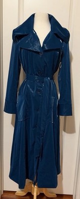 Samuel Dong Blue A-line Belted Long Dress Coat Sz-M~ Classy~
