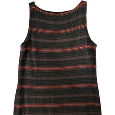 Lauren Ralph Lauren Women's Linen Tank Dress Midi XL Vintage Black Brown Stripe