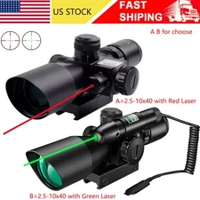 2.5-10x40 Red/Green Dual illuminated Mil-dot Sight Scope Laser Hunting 20mm Rail