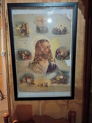 Vintage 1942 Life Of Christ Lithograph Print Inspiration Spco McConnell Framed