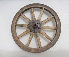 Antique Wooden Wagon Wheel Spokes Iron Strap Cart Victorian Vintage Old Wood 14"