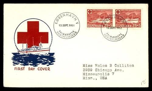 Mayfairstamps Denmark FDC 1951 Red Cross Ship Pair First Day Cover aax_55483