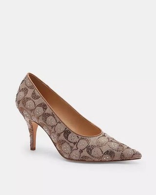 NEW Coach Woman Daisy Pump In Crystal Signature Jacquard Tan