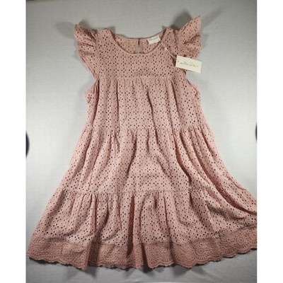 NEW Allie Rose Flutter Sleeve Dress Womens L Blush Pink Eyelet Tiered Boho Mini