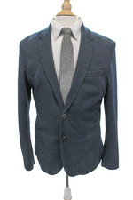 Zara Man Mens Suit Jacket Blue Polka Dot Polyester Size 36