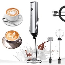 Rechargeable Milk Frother Wand Handheld with Stand, 3 Speed Adjustable Drink ...