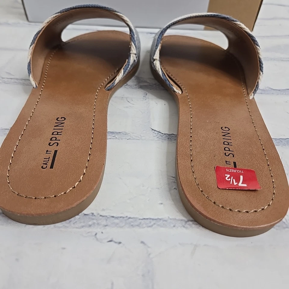 Call It Spring Sandals Slides Womens 7.5 Blue Stripe Slip On Nautical Beach New - Image 4 of 4