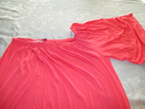 Womens coral orange one sleeve off the shoulder shirt 1/2 sleeve XS Hourglass - Picture 2 of 2