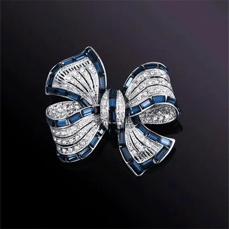Rhinestone Bow Brooch Pin - Vintage Blue Crystal Lapel Accessory for Women - Image 4 of 4