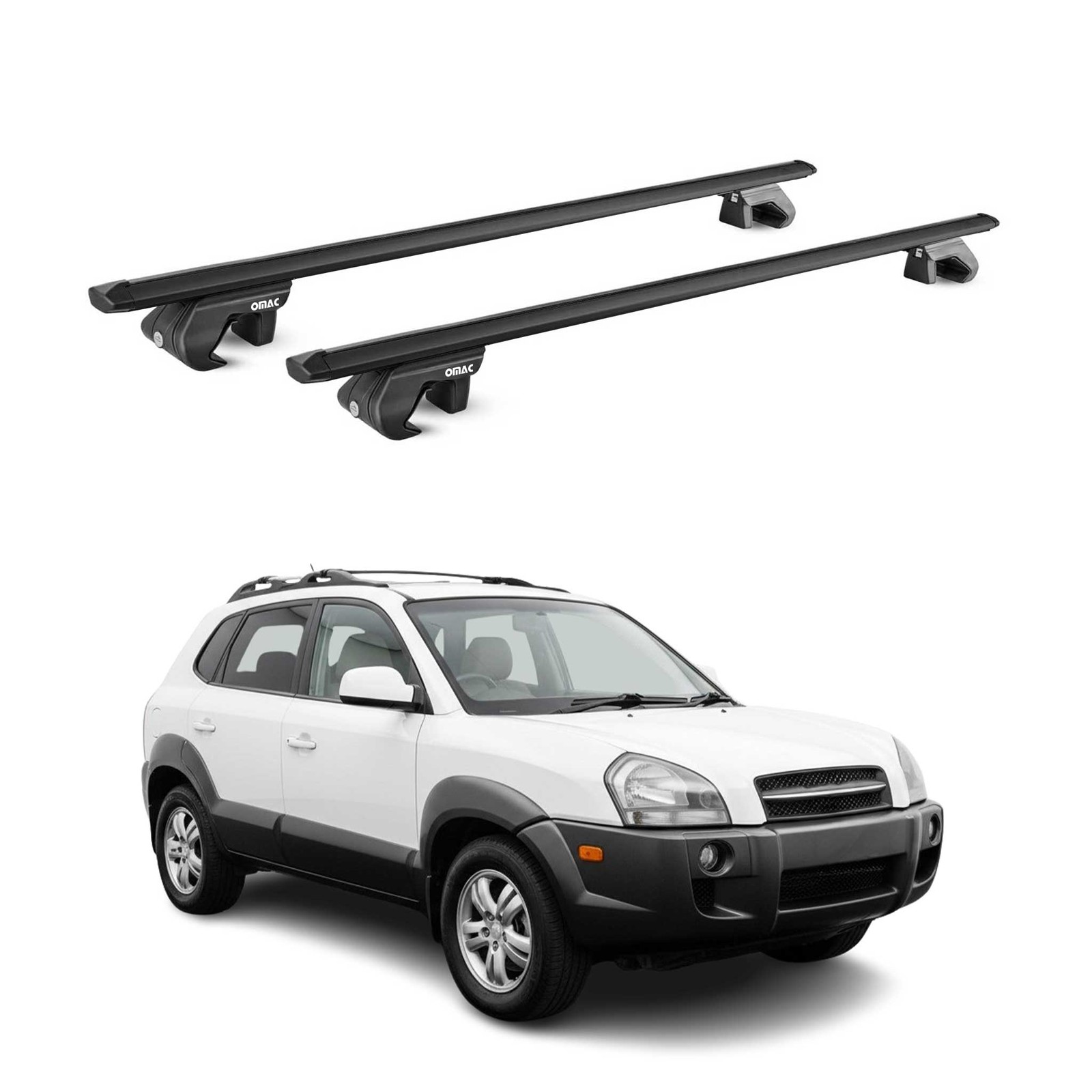 Barres de toit de coffre et ski pour vacances en famille en Hyundai Tucson 2005