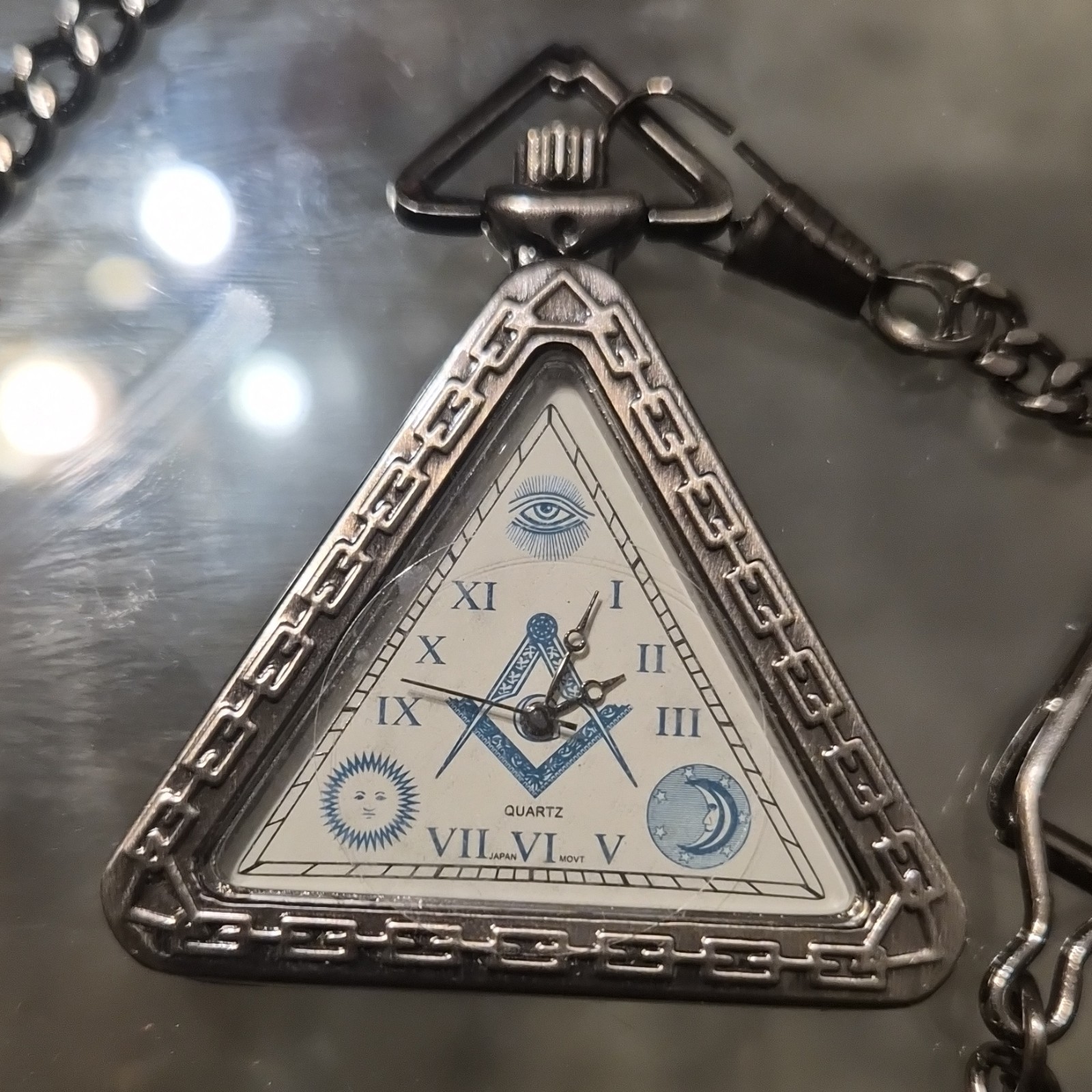 Triangular Freemasonry Quartz Silver Pocket Watch… - image 3