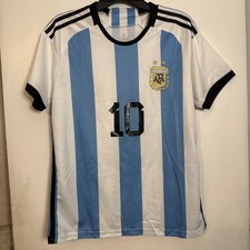 Argentina Lionel Messi #10 Soccer Jersey White Light Blue Black size Medium 